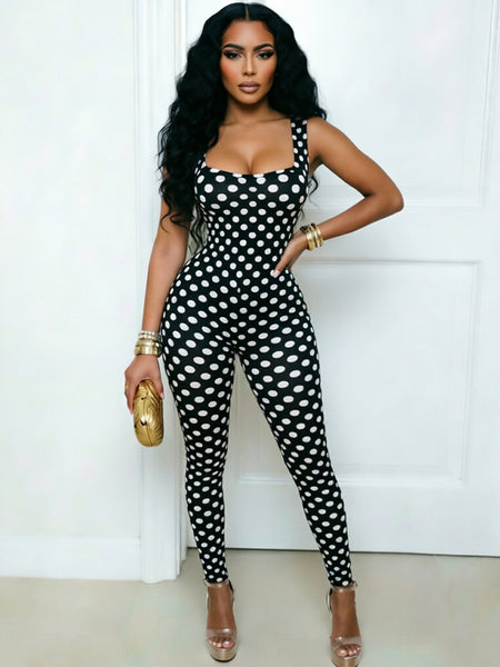 Dot Open-Back Sleeveless Jumpsuit