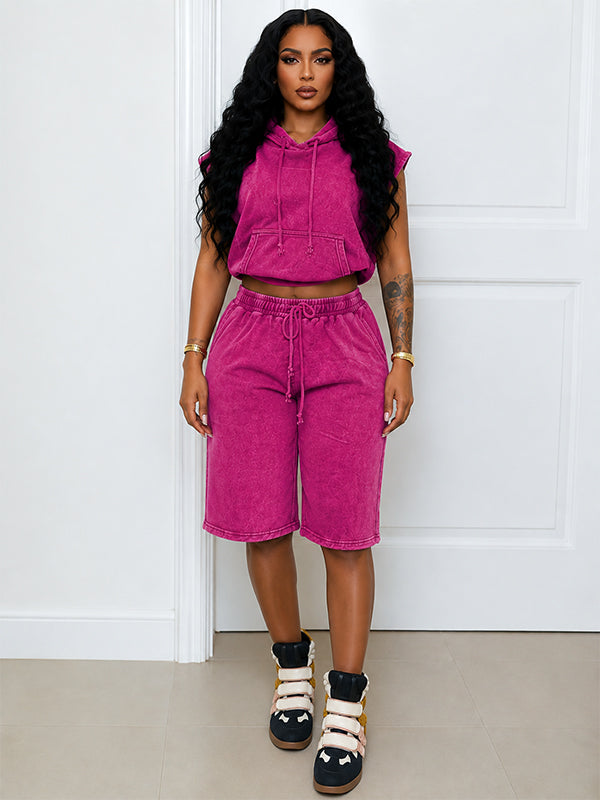 Washed Hoodie & Bermuda Shorts Set