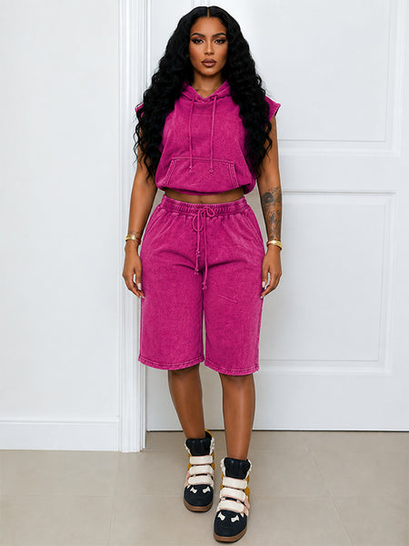 Washed Hoodie & Bermuda Shorts Set