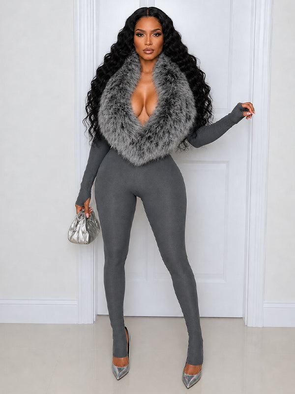 Faux-Fur Combo Jumpsuit