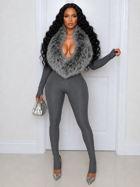 Faux-Fur Combo Jumpsuit