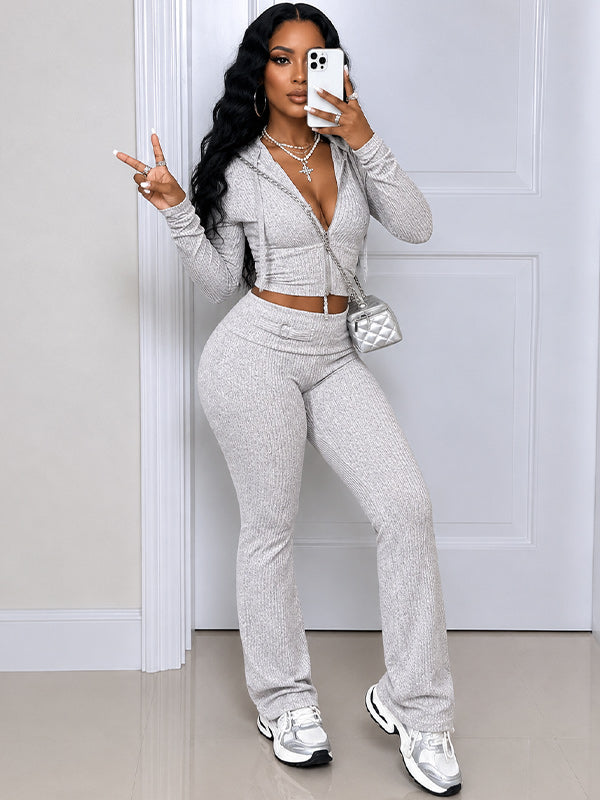 Ribbed Zip Hoodie & Pants Set