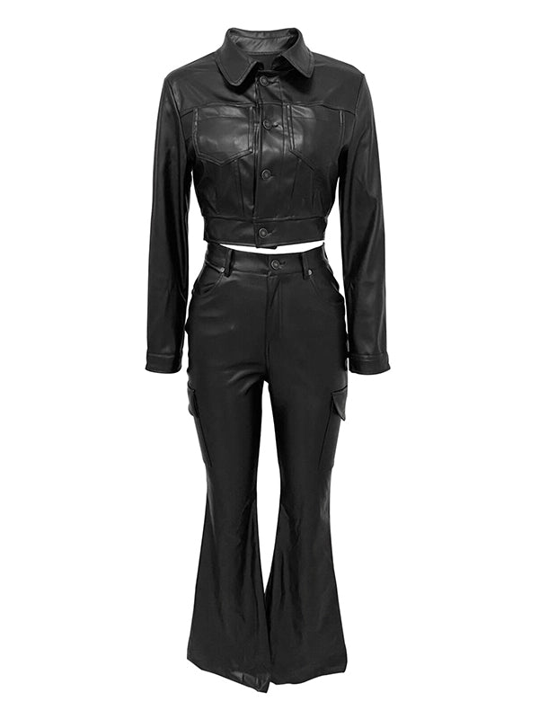 Morchique Faux Leather Shirt & Pants Set