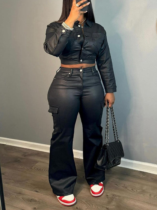 Morchique Faux Leather Shirt & Pants Set