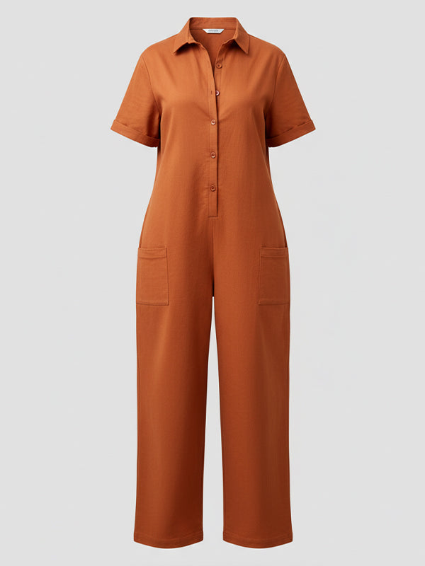 Solid Button-Front Jumpsuit