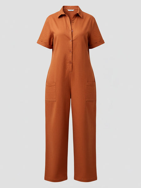 Solid Button-Front Jumpsuit