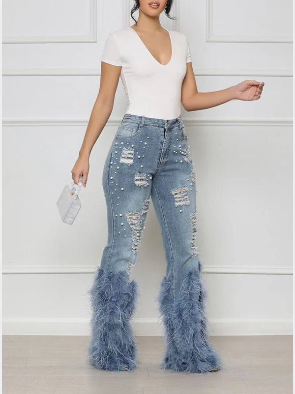 Morchique Feather Combo Ripped Jeans