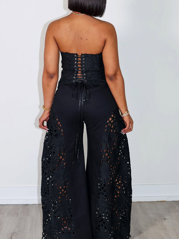 Lace Tube Top & Wide-Leg Pants Set