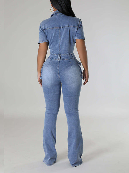 Morchique Button-Front Denim Jumpsuit