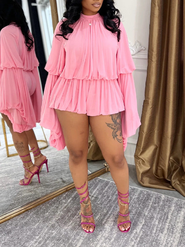 Bell-Sleeve Ruched Romper