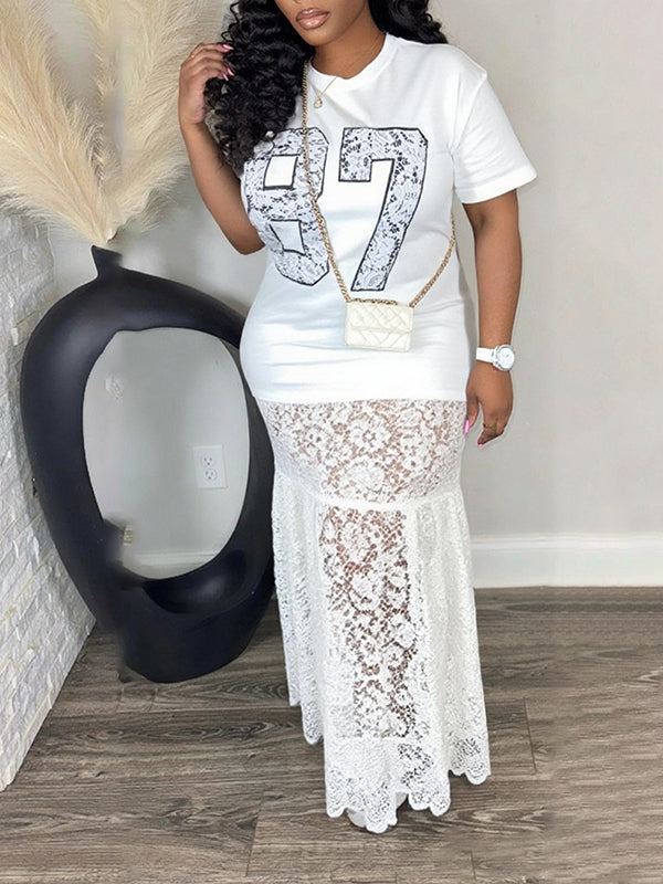 Morchique Lace Combo Printed Dress