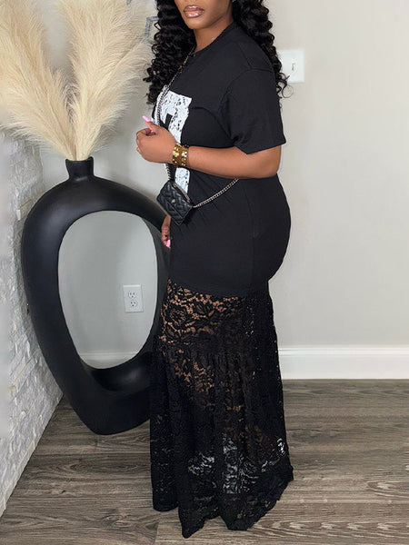 Morchique Lace Combo Printed Dress