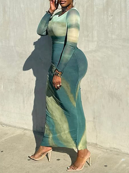 Printed Ruched Maxi Dress