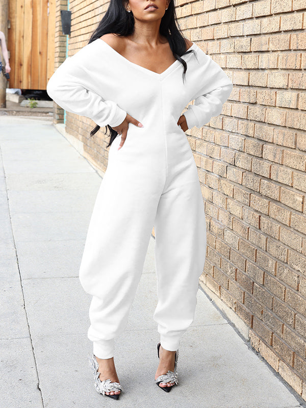 Morchique Solid V-Neck Jogger Jumpsuit