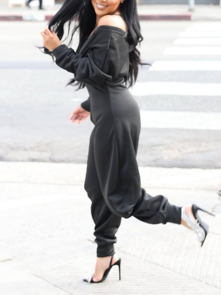 Solid V-Neck Jogger Jumpsuit