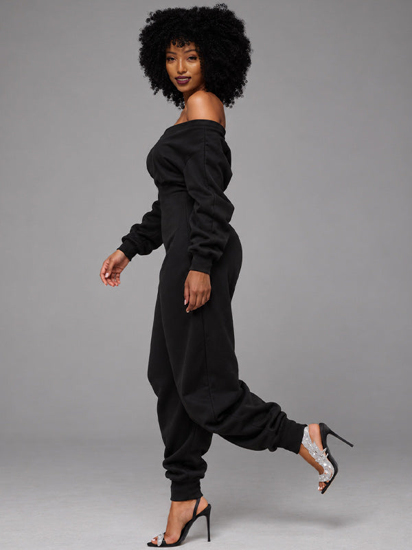 Solid V-Neck Jogger Jumpsuit