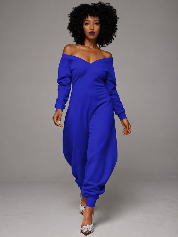 Solid V-Neck Jogger Jumpsuit