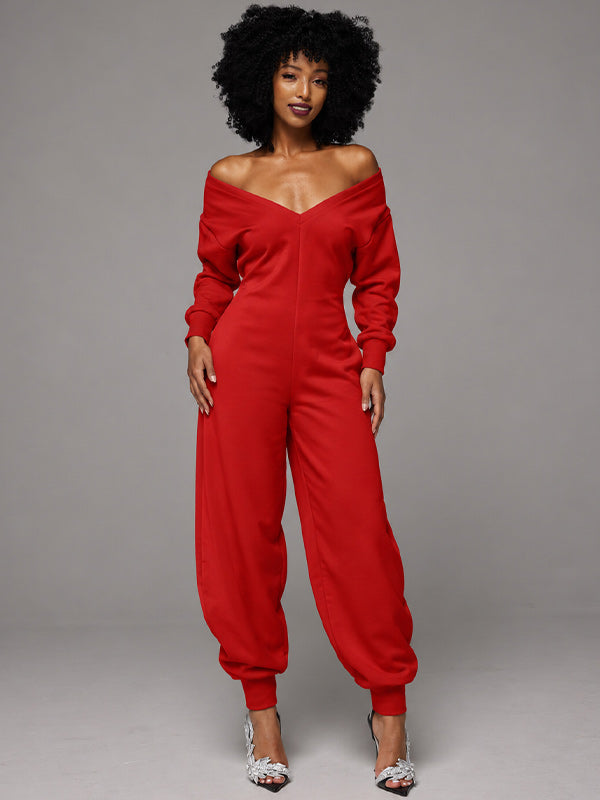 Solid V-Neck Jogger Jumpsuit