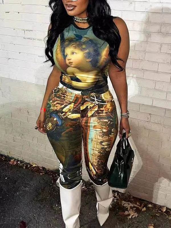 Printed Tank Top & Pants Set