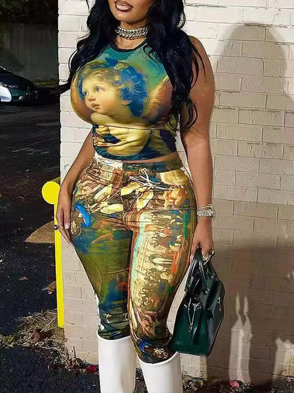 Printed Tank Top & Pants Set