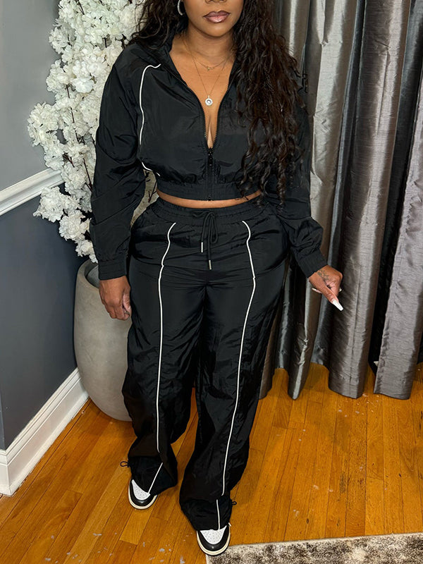 Stripe Zip-Front Jacket & Pants Set