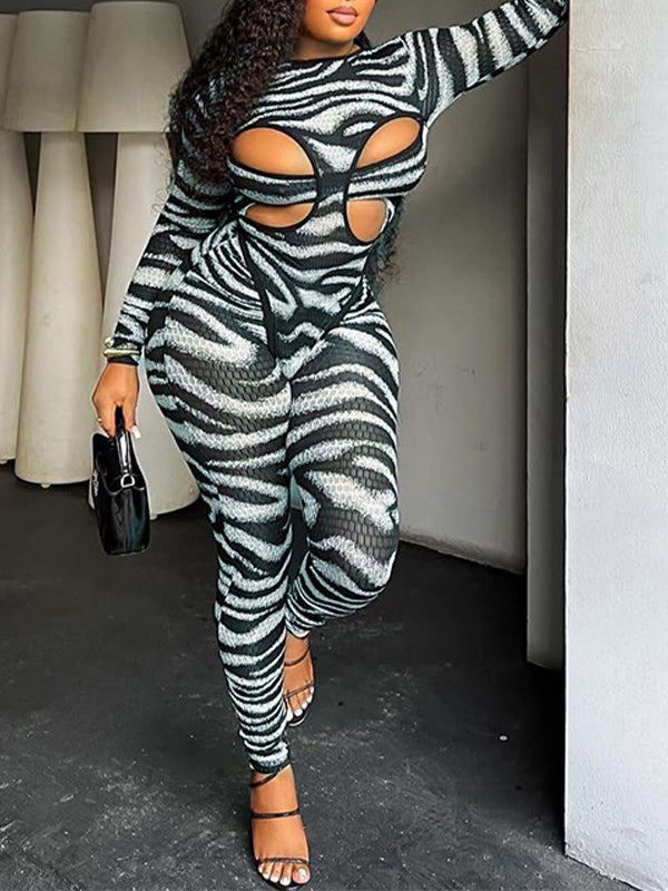 Printed Cutout Bodysuit & Pants Set
