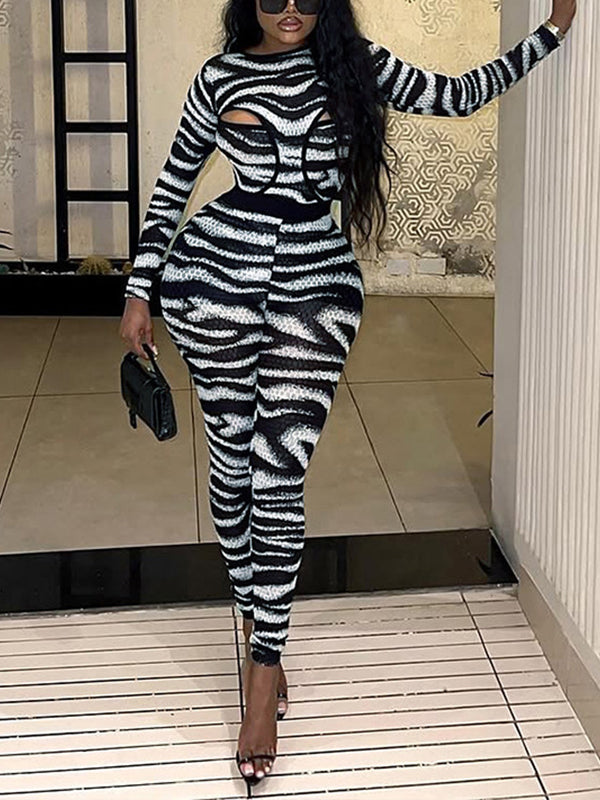 Printed Cutout Bodysuit & Pants Set