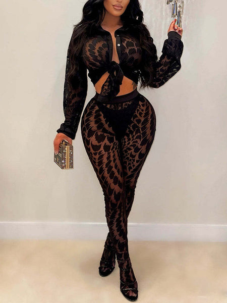 Printed Sheer Shirt & Pants Set