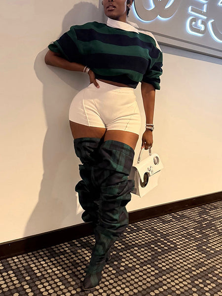 Stripe Button-Shoulder Top