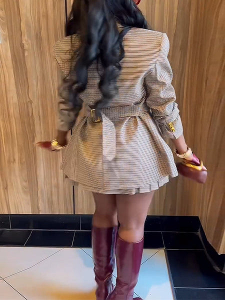 Plaid Blazer & Skirt Set