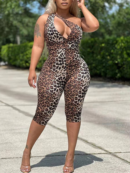 Leopard One-Shoulder Cutout Jumpsuit