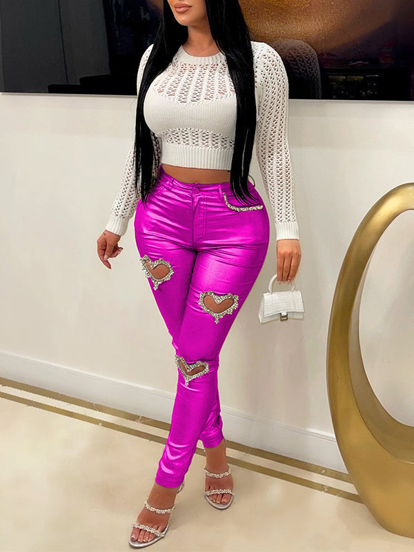 Morchique Heart Studded Metallic Pants