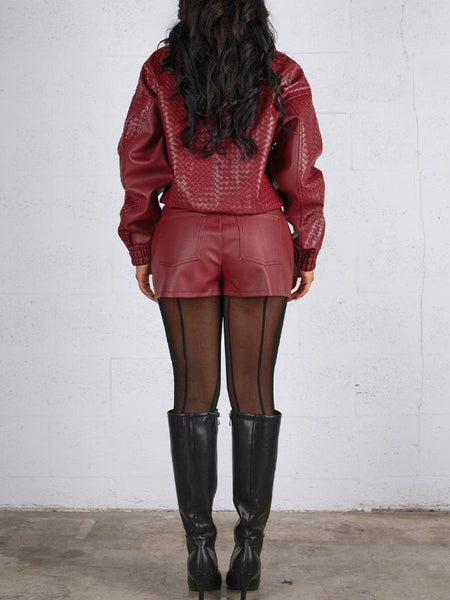 Faux-Leather Zip-Front Jacket & Shorts Set