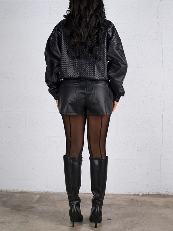 Faux-Leather Zip-Front Jacket & Shorts Set