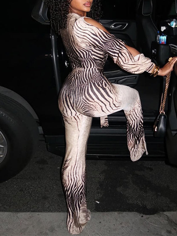 Printed V-Neck Tied Jumpsuit