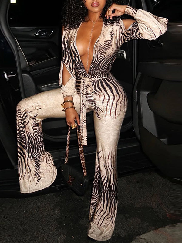 Printed V-Neck Tied Jumpsuit