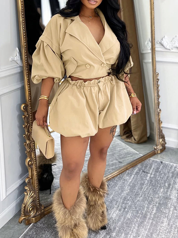 Lapel Jacket & Bubble Shorts Set