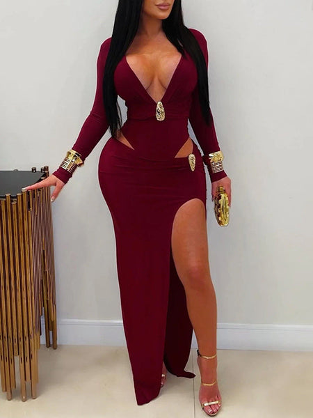 V-Neck Cutout Slit Dress
