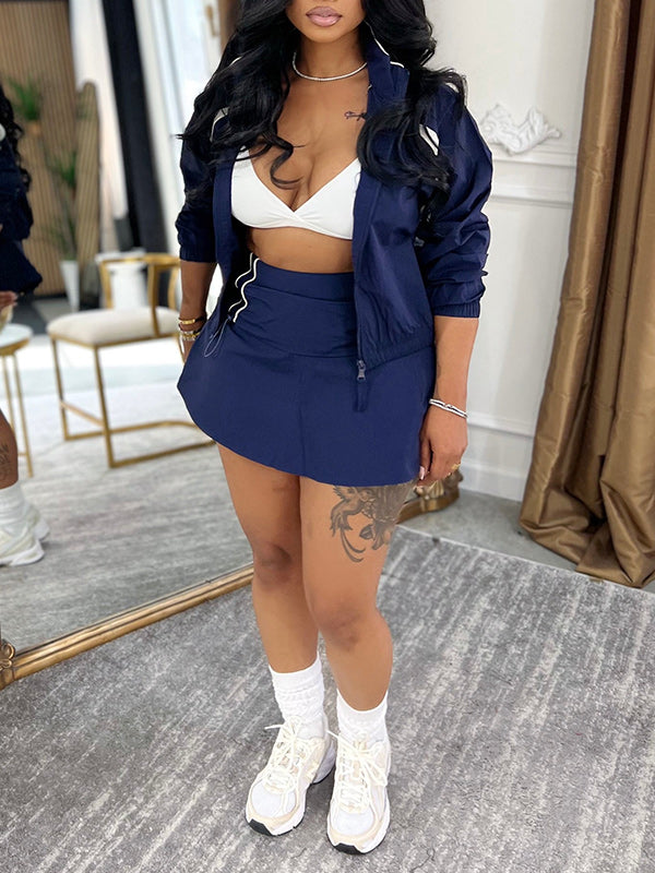 Zip-Front Jacket & Skirt Set