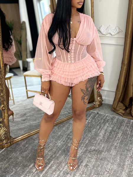 V-Neck Frilled Romper