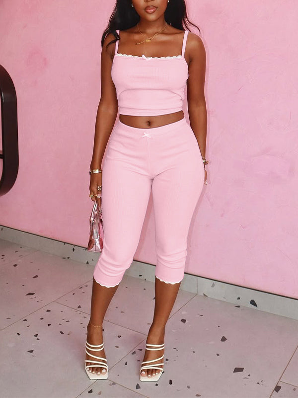Lace-Combo Cami Top & Capri Pants Set