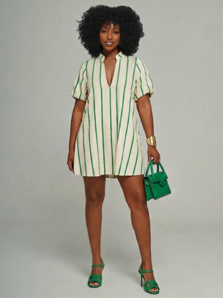 Printed V-Neck Cute Dress