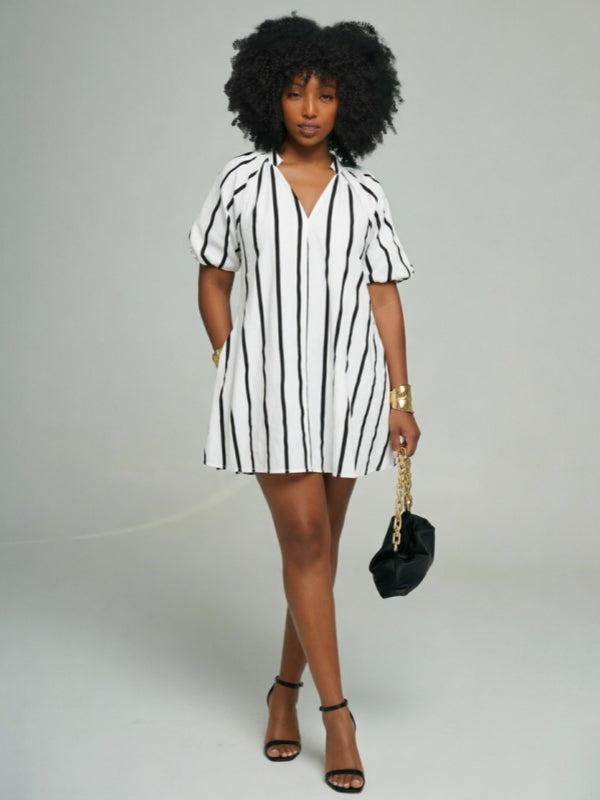 Printed V-Neck Cute Dress