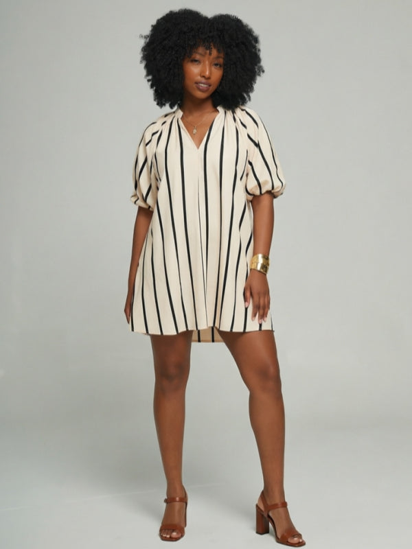 Printed V-Neck Cute Dress