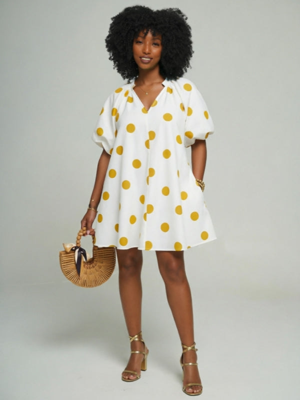 Printed V-Neck Cute Dress