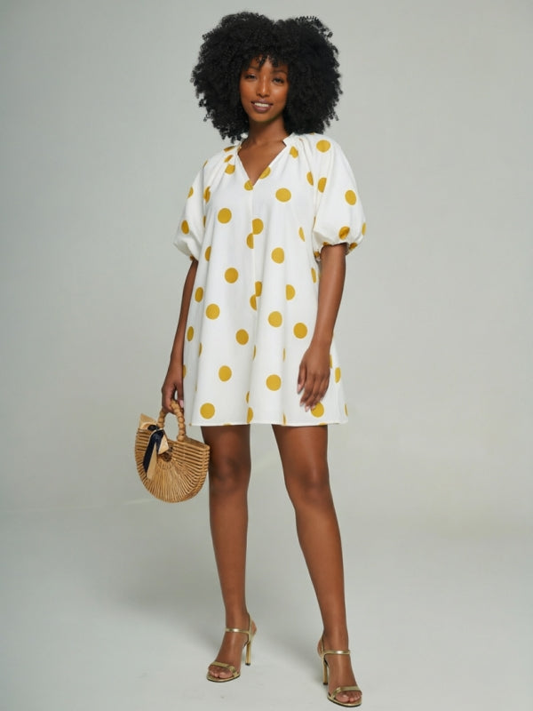 Printed V-Neck Cute Dress