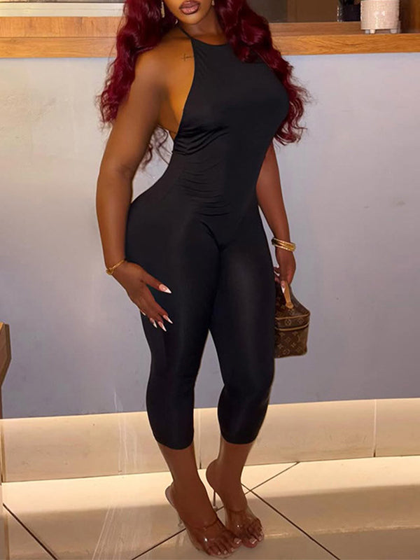 Solid Halter Skinny Jumpsuit