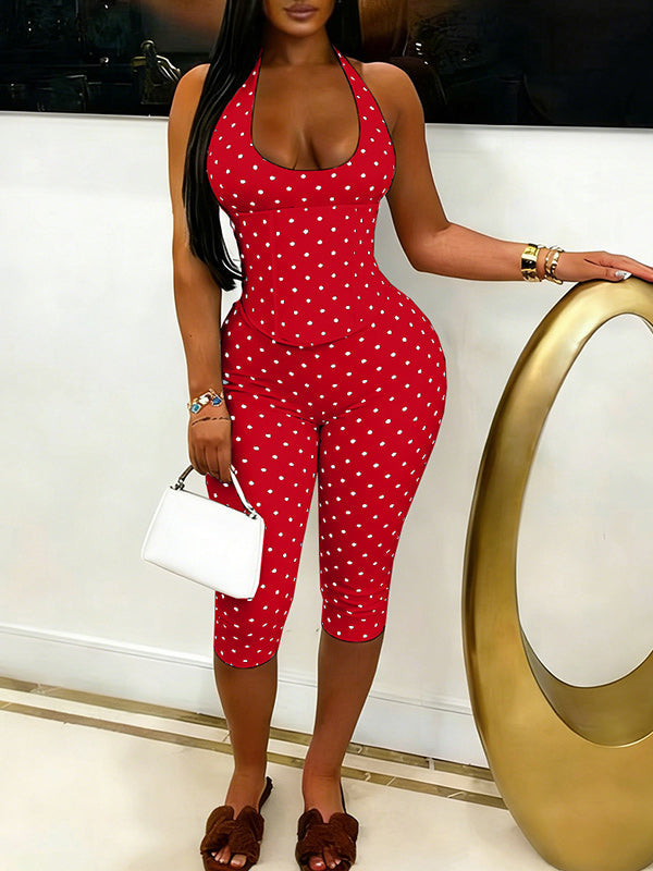 Dot Halter Capri Jumpsuit