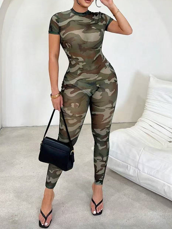 Camo-Print Sheer Jumpsuit