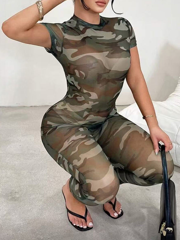 Camo-Print Sheer Jumpsuit